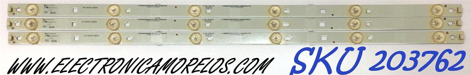 KIT DE LED'S PARA TV TCL (3 PIEZAS) / NUMERO DE PARTE 40-LB3210-LBI2XG / E193079-B / 0262201TLC32D005 / 2701120328D / PANEL LVW320SSTM E30 V2 / MODELOS LE32HDF3300 / LE32HDF3300TA / LE32HDF3300TT TDAA