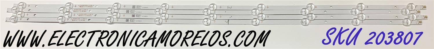 KIT DE LED'S PARA TV ELEMENT (4 PIEZAS) / NUMERO DE PARTE JL.D43091235-111BS-M / A8F530 / D170312 / 21005637 / PANEL'S MD4309YTAF / MD4309YTLF / DISPLAY T430HVN01.2 / MODELO ELST4316S D7A0M