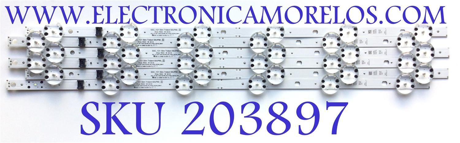 KIT DE LEDS ORIGINAL PARA TV LG 6 PIEZAS / NUMERO DE PARTE EAV65036101 / SSC_Y21 SLIM TRIDENT 50UP80_S / SSC_Y21 SLIM TRIDENT 50UP80_INX_PTN0.5_REV00_200817 / PANEL NC500TQG -VKKH5 / MODELO 50UP81006LR.BEKJLJP