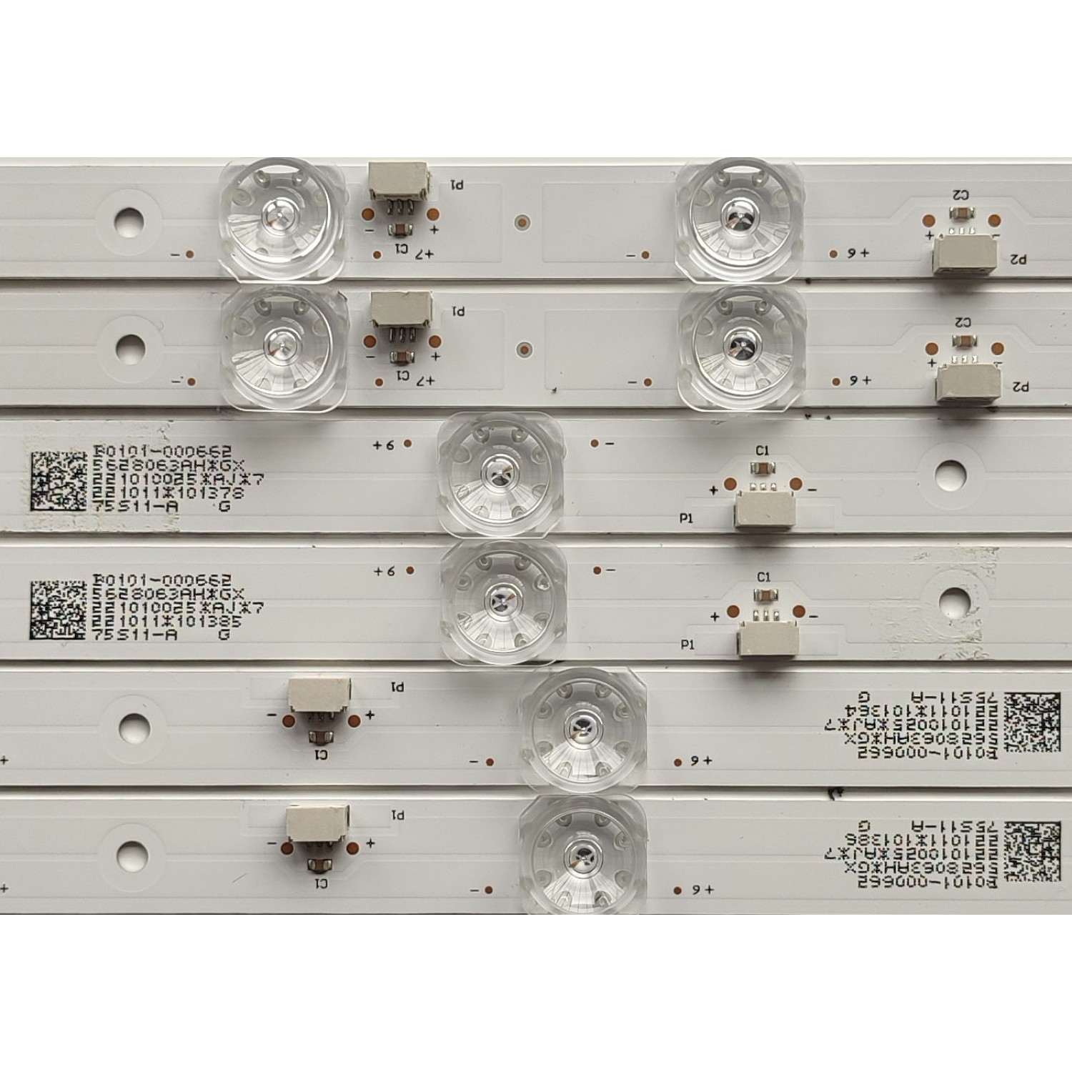 KIT DE LEDS ORIGINAL PARA TV TCL 6 PIEZAS / NUMERO DE PARTE 75S11-ZX3030A1-11X4KW-V5-20220727-TJ / B0101-000662 / B0101-000663 / 75S11-ZX3030B1-12X2KW-V4-20220727-TJ / 5628063AH / MODELO 75S455 - Imagen 2
