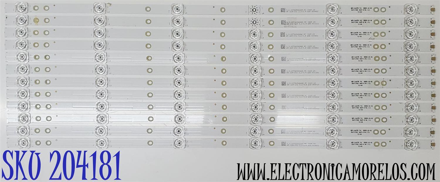 KIT DE LED'S PARA TV EVL 12 PIEZAS ORIGINALES / NUMERO DE PARTE MS-L4478 V4 / 1.3.10706500284 / 1.3.10706500284 MC / E471763 / PANEL G650BD1QUB-19 / MODELO 65NE6900 / 65EVLS4