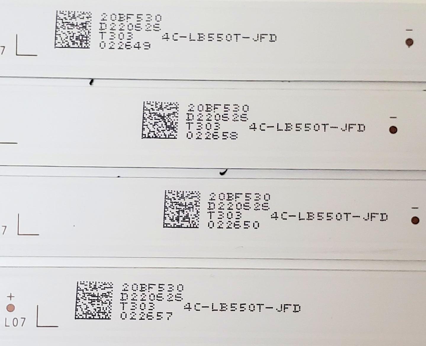 KIT DE LED'S PARA TV HKPRO ((4 PIEZAS)) / NUMERO DE PARTE JL.D550B1330-004AS-M_V02 / 4C-LB550T-JFD / YSL-L 94V-0 / PANEL ST5461D12-6 / MODELO HKP55RUHD1 - Imagen 4