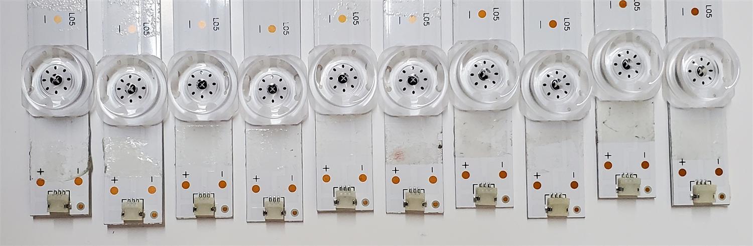 KIT DE LED'S PARA TV QUASAR ((10 PIEZAS)) / NUMERO DE PARTE JL.D58051330-006DS-M_V01 / 200LMF43.0-3.3V / 308055802JF00001 / D210805 / E479275 / 58V6 / PANEL CX580DLEDM / DISPLAY CV580U2-T01 / MODELO Q58USE1 - Imagen 2