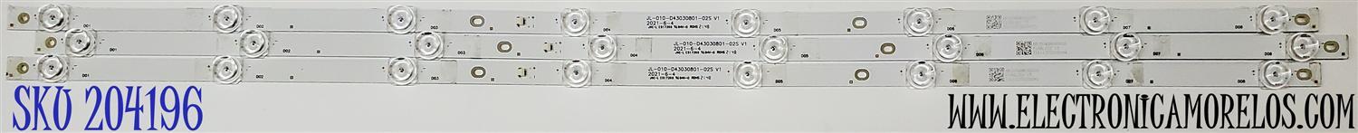 KIT DE LED'S PARA TV WINIA ((3 PIEZAS)) / NUMERO DE PARTE JL-010-D43030801-02S V1 / AE03043N080309 / Y166L05J / JHC-L E517260 / PANEL LC430EQY (SN)(A2) / MODELO U43B9000QN
