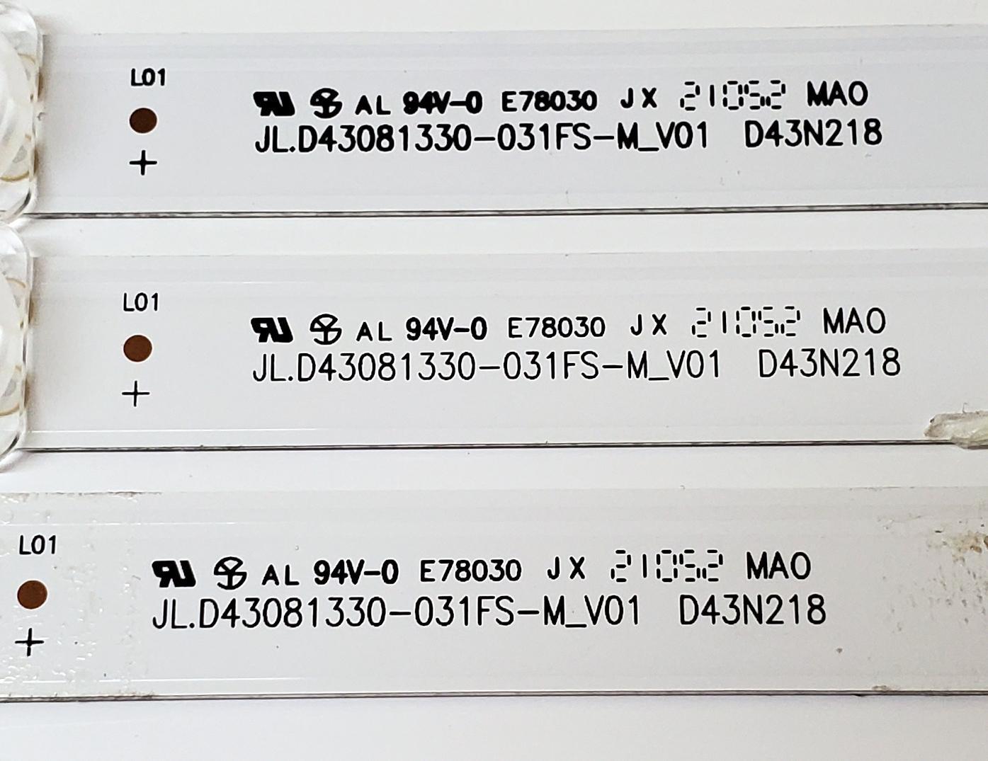 KIT DE LED'S PARA TV WINIA ((3 PIEZAS)) / NUMERO DE PARTE JL.D43081330-031FS-M_V01 / D43N218 / E78030 / AE0110591 / PANEL LC430EQY (SN)(A2) / DISPLAY HV430QUB-N1D / MODELO U43B9000QN - Imagen 2