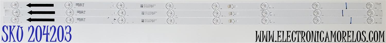 KIT DE LEDS ORIGINAL PARA TV HKPRO 3 PIEZAS / NUMERO DE PARTE 43HR332M08AC V1 / 4C-LB430T-HRFC / 43D2000 / 43D2000 8*3 / 43HR332M08AC / PANEL LVF430HKDX / DISPLAY PT430CT03-14 / MODELO HKP43R01