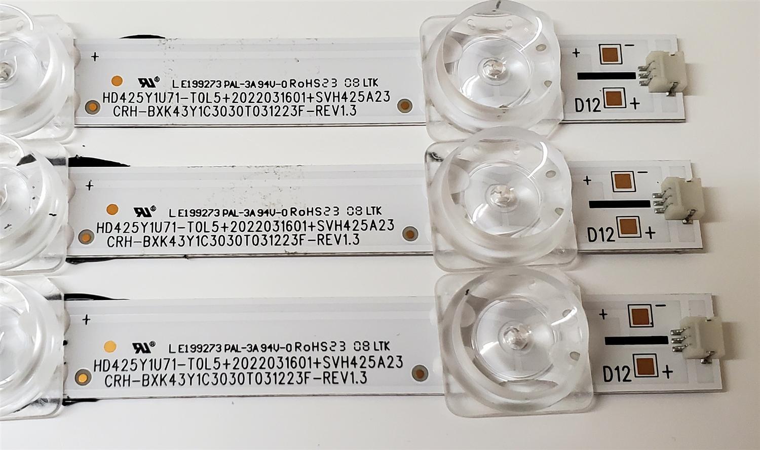 KIT DE LED'S PARA TV TOSHIBA ((3 PIEZAS)) / NUMERO DE PARTE HD425Y1U71-T0L5 / 2022031601 / SVH425A23 / CRH-BXK43Y1C3030T031223F-REV1.3 / 25647100 / 1282847 / HD425Y1U71-T0L5+2022031601+SVH425A23 / PANEL HD425Y1U71-T0L5\S1\SM\ROH / MODELO 43C350LU - Imagen 2