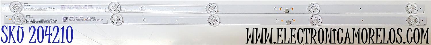 KIT DE LED'S PARA TV VIZIO ((2 PIEZAS)) / NUMERO DE PARTE CRH-FAD32FJ043030T020518L / 244882 / 70401-01588 / 166L0730D22032600 18D0 / CRH-FAD32FJ043030T020518L-REV1.6 / E511747 / PANEL BOEI320WU1 / DISPLAY HV320WHB-F56 / MODELO D32H-J04