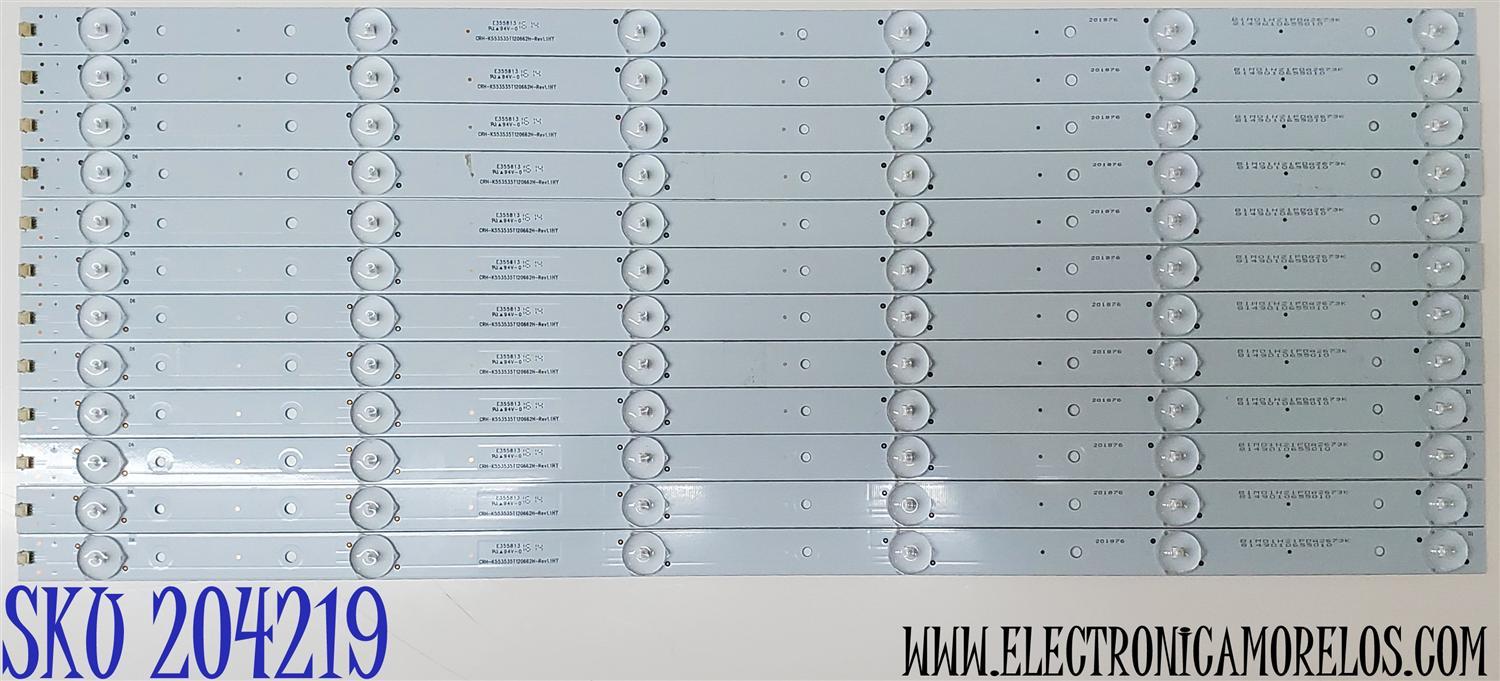 KIT DE LED'S PARA TV LENOVO ((12 PIEZAS)) / NUMERO DE PARTE CRH-K553535T120662H-REV1.1 / 8149010655010 / E355813 / 201876 / B1M01H21PDA2673K / CRH-K553535T120662H / MODELOS 55E6 / 55G5U / 55G5i / 55E6T