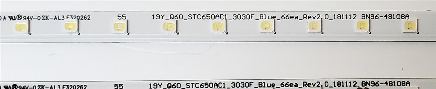 KIT DE LED'S PARA TV SAMSUNG ((2 PIEZAS)) / NUMERO DE PARTE BN96-48108A / 48108A / 19Y_Q60_STC650AC1_3030F_Blue_66ea_Rev2.0_181112 / PANEL CY-RR065FGAV1H / MODELO QN65Q60 / QN65Q60RAFXZA FA01 - Imagen 2
