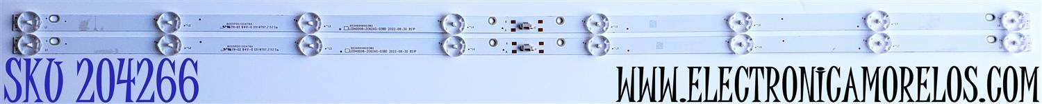 KIT DE LED'S PARA TV ((2 PIEZAS)) / NUMERO DE PARTE LED40D08-ZC62AG-03BD / 30340008003BD / 40000M57S / 230629BC06 / B005P00105476A / YH-02 94V-0 E519757 / DISPLAY V400HJ9-PE1 REV.C4 / MODELO 100097810 (40 PULGADAS)