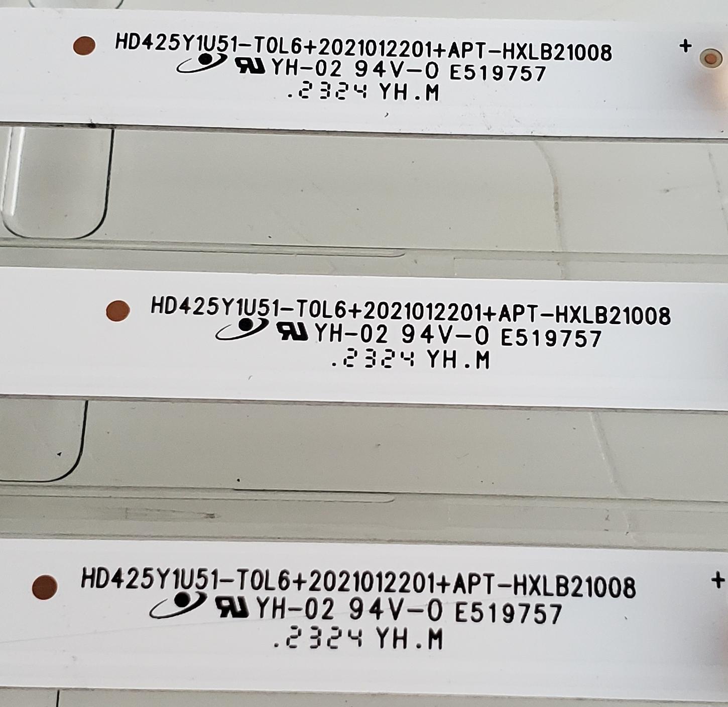 KIT DE LED'S ((NUEVOS)) PARA TV HISENSE ((3 PIEZAS)) / NUMERO DE PARTE HD425Y1U51-T0L6 / 2021012201 / APT-HXLB21008 */ HD425Y1U51-T0L6+2021012201+APT-HXLB21008 / 1264259 / PANEL HD425Y1U51-T0L2 / MODELOS 43A6G / 43A6G / 43R7G5 / 43R6E4 / 43R6G / 43A6H - Imagen 2