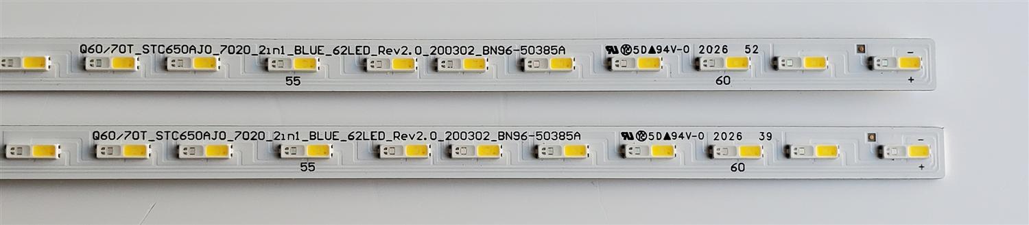 KIT DE LED'S PARA TV SAMSUNG QLED ((2 PIEZAS)) / NUMERO DE PARTE BN96-50385A / STC650AJO / STC650AJ0 / Q60/70T_STC650AJ0_7020_2iN1_BLUE_62LED_REV1.0_191107 / Q60/70T_STC650AJ0_7020_2iN1_BLUE_62LED_REV2.0_200302 / MODELOS QN65Q7DTAFXZA / QN65LS03TAFXZA - Imagen 2