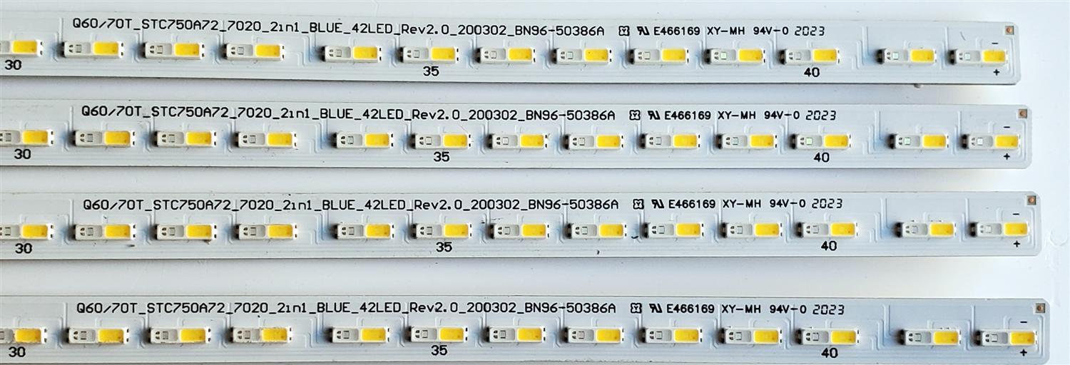 KIT DE LED'S PARA TV SAMSUNG ((4 PIEZAS)) / NUMERO DE PARTE BN96-50386A / Q60/70T_STC750A72_7020_2in1_BLUE_42LED_REV2.0_200302_BN96-50386A / 50386A / PANEL CY-RT075HGHV2H / MODELOS QN75LS03 / QN75Q60 / QN75Q6D / QN75Q70 / QN75Q7D / HG75TS03 - Imagen 2