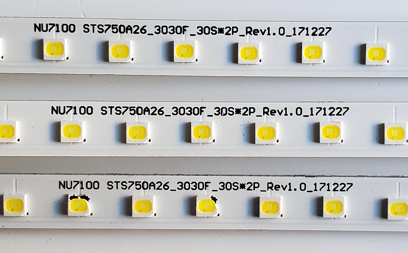KIT DE LED'S PARA TV SAMSUNG ((3 PIEZAS)) / NUMERO DE PARTE 46078A / BN96-46078A / STS750A26 / NU7100 STS750A26_3030F_30S*2P__REV1.0_171227 / 46078A / PC65517A / PANEL CY-NN075 / MODELOS UN75RU71 / UN75NU72 / HG75EJ690 / MAS MODELOS EN DESCRIPCIÓN - Imagen 3