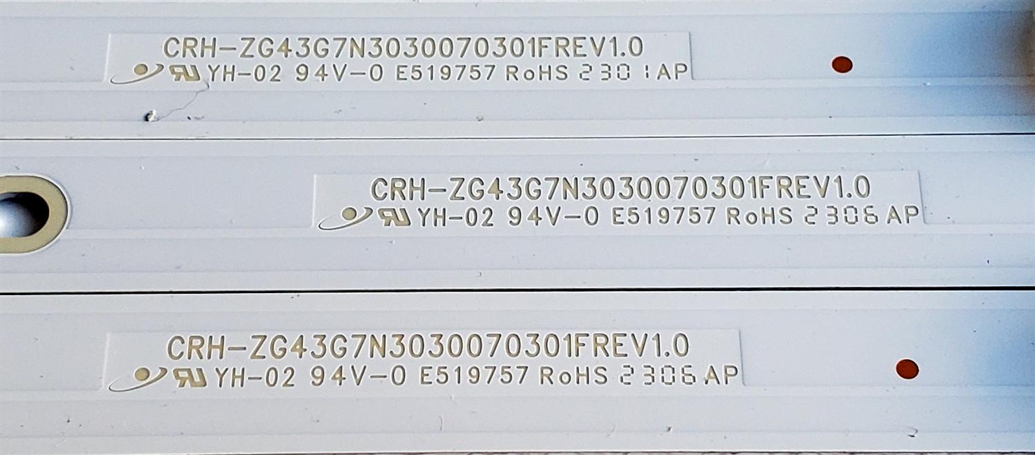 KIT DE LED'S PARA TV WESTINGHOUSE ((3 PIEZAS)) / NUMERO DE PARTE CRH-ZG43G7N3030070301FREV1.0 / 43G5C / 43G7N / Y182-L05-JA-2 / 257086 / B230305A1Z / PANEL C430Y19-5C / DISPLAY V430DJ1-Q01 REV.D2 / MODELO WR43UX4210 - Imagen 2