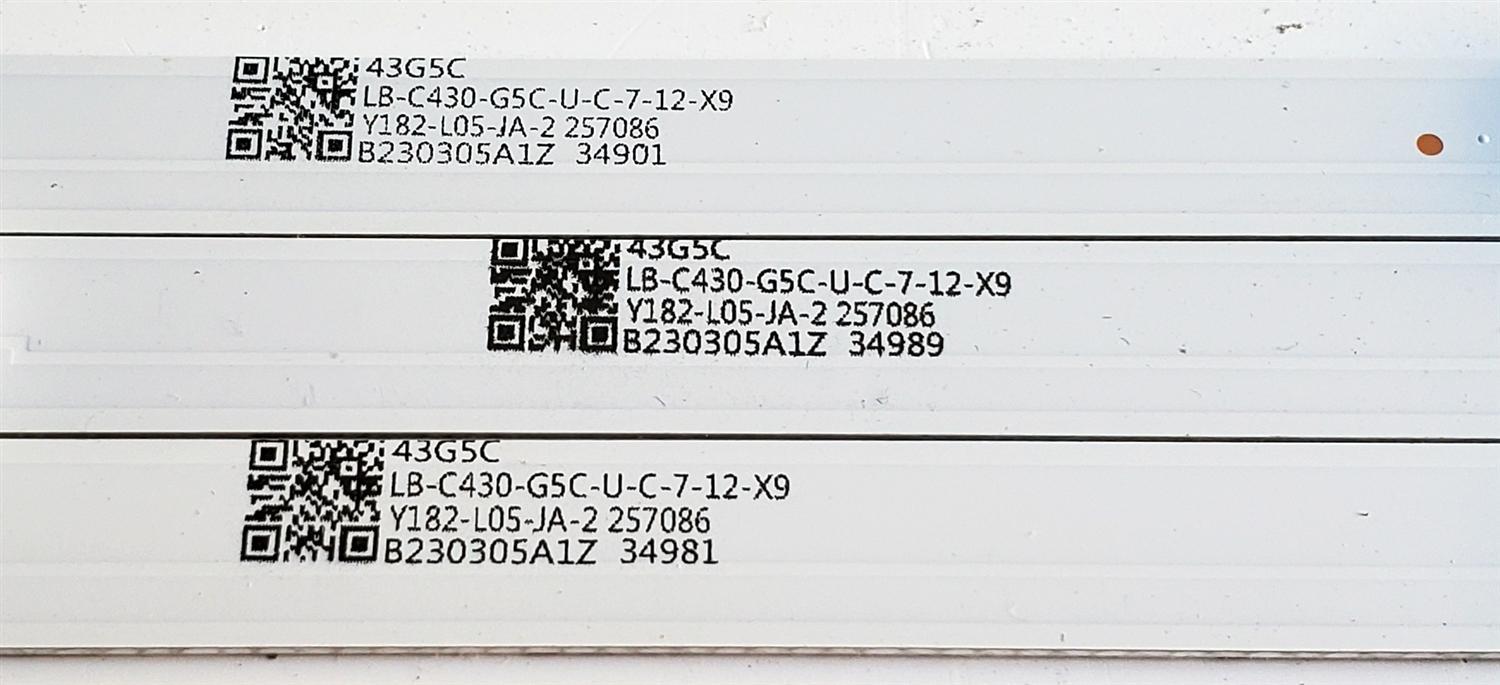 KIT DE LED'S PARA TV WESTINGHOUSE ((3 PIEZAS)) / NUMERO DE PARTE CRH-ZG43G7N3030070301FREV1.0 / 43G5C / 43G7N / Y182-L05-JA-2 / 257086 / B230305A1Z / PANEL C430Y19-5C / DISPLAY V430DJ1-Q01 REV.D2 / MODELO WR43UX4210 - Imagen 3