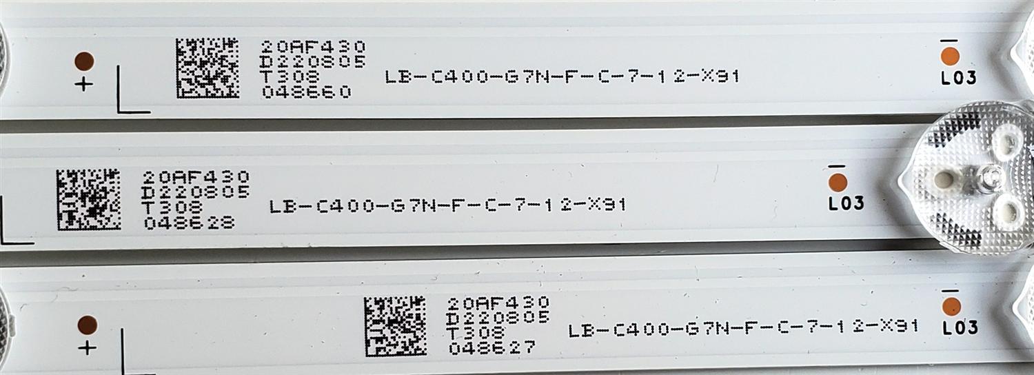 KIT DE LED'S PARA TV PHILIPS ((3 PIEZAS)) / NUMERO DE PARTE JL.D40071330-002GS-M_V01 / LB-C400-G7N-F-C-7-12-X91 / D40071330 / 20AF430 / E519757 / MODELOS PTV40G6 / PTV40G60SNBL / PTV40G65RCH / 40PFL4775/F8 - Imagen 3