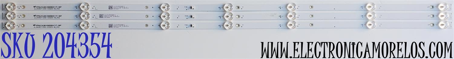 KIT DE LEDS PARA TV WESTINGHOUSE ORIGINAL 3 PIEZAS / NUMERO DE PARTE JL.D43071330-032ES-M_V02 / 1110-4000411 / E493538 / 230101023610 / 21AF530 / PANEL HK430WLEDM-JH6PH / DISPLAY PT430CT03-14 VER.2.0 / MODELO WR43FX2212 / WR43FX2210 / 43PUL6643/F7