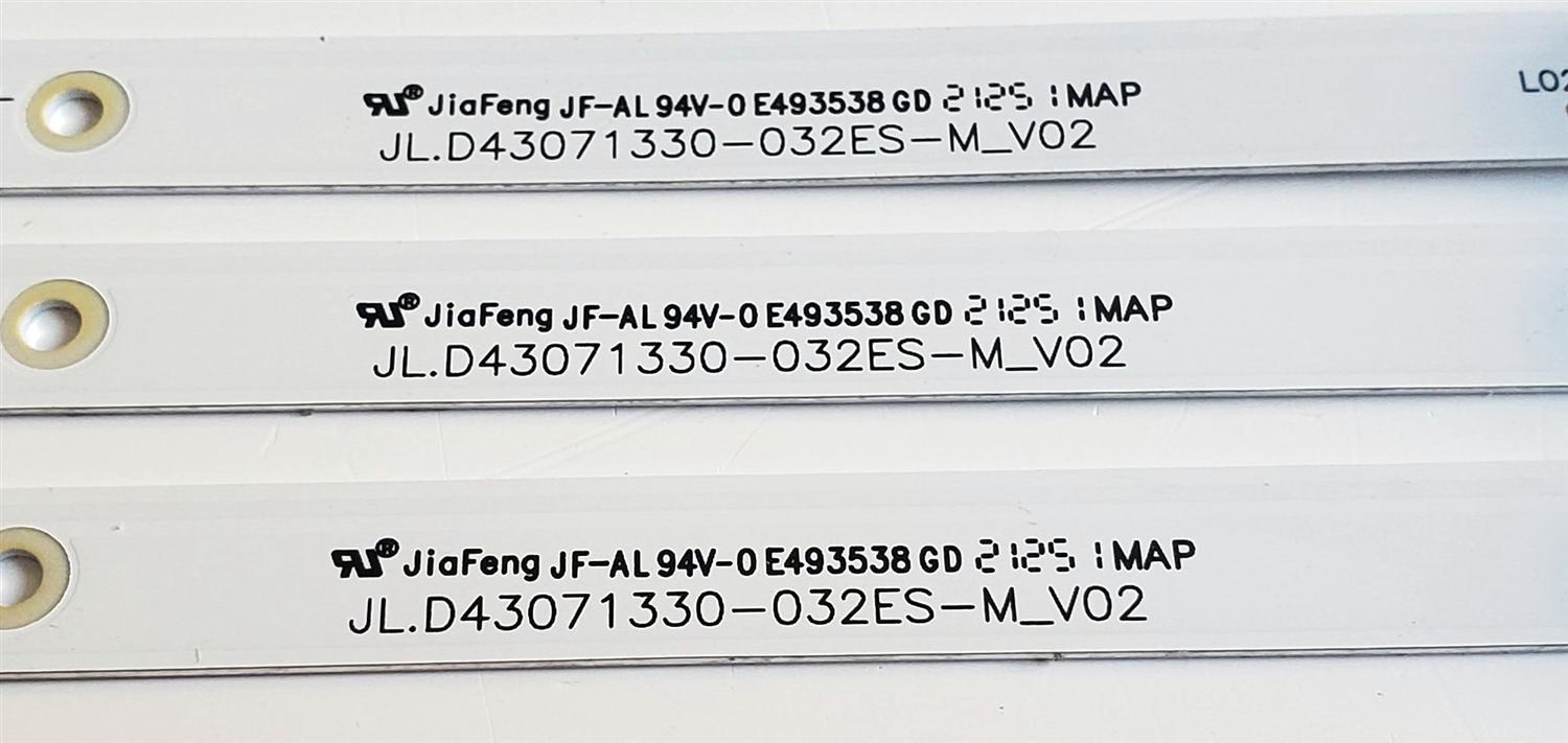 KIT DE LEDS PARA TV WESTINGHOUSE ORIGINAL 3 PIEZAS / NUMERO DE PARTE JL.D43071330-032ES-M_V02 / 1110-4000411 / E493538 / 230101023610 / 21AF530 / PANEL HK430WLEDM-JH6PH / DISPLAY PT430CT03-14 VER.2.0 / MODELO WR43FX2212 / WR43FX2210 / 43PUL6643/F7 - Imagen 2