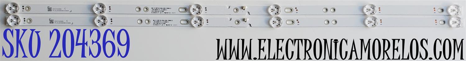 KIT DE LED'S PARA TV JVC ((2 PIEZAS)) / NUMERO DE PARTE 261501015700 / 230101020080 / 06-2-32F1D-2X6-EMC-598X12 / E503117 / 06-2-32F1D-2X6-EMC-598X12-2W-0D35-V1.3-220211 / PANEL HK315LEDM-JH4ZH / DISPLAY PT320AT02-2 VER.2.0 / MODELOS SI32R / WR32HX2210