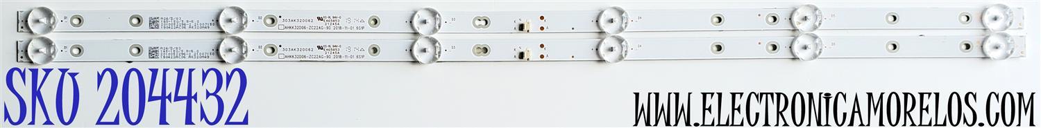 KIT DE LED'S PARA TV POLAROID ((2 PIEZAS)) / NUMERO DE PARTE AHKK32D06-ZC22AG-90 / 303AK320062 / AK320M49 / E465853 / 21245A / 21007150 / 190422AC06 / 2010052296-2 / MODELOS PTV3215ILED / ATV3215LED