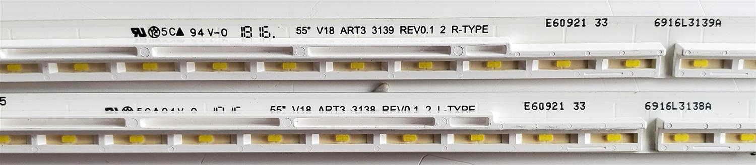 KIT DE LED'S PARA TV LG ((2 PIEZAS)) / NUMERO DE PARTE 6916L-3138A / 6916L-3139A / 3138A / 3139A / 55'' V18 ART3 3139 REV0.1 2 R-TYPE / 55'' V18 ART3 3138 REV0.1 2 L-TYPE / PANEL LC550EQH (FL)(M2) / MODELOS 55SK8000PUA / 55SK8000PUA.AUSWLJR / 55SK8000AUB - Imagen 2