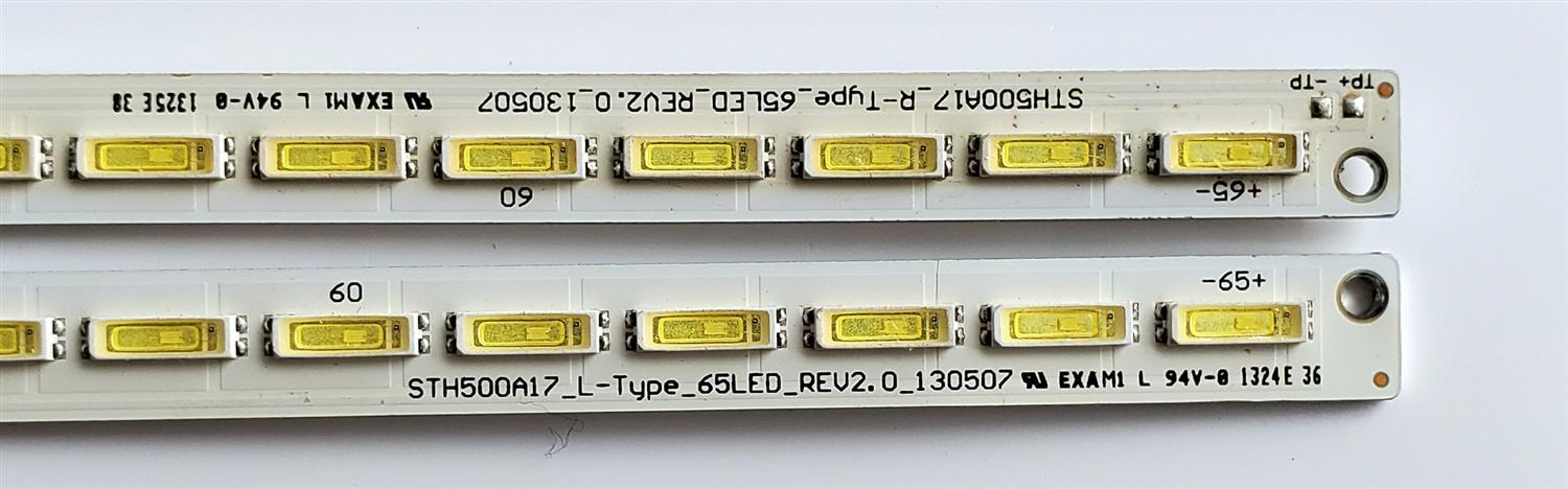 KIT DE LED'S PARA TV HISENSE ((2 PIEZAS)) / NUMERO DE PARTE STH500A17 / STH500A17_L-TYPE_65LED_REv2.0_130507 / STH500A17_R-TYPE_65LED_REv2.0_130507 / PANEL HE500HF-B52 / HE500HF-B52(1000)PW1 / MODELO 50K610GWN - Imagen 3
