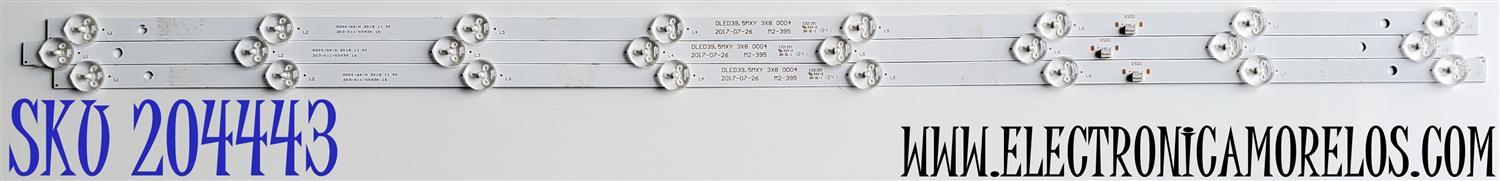 KIT DE LED'S PARA TV POLAROID ((3 PIEZAS)) / NUMERO DE PARTE M2-395 / DLED39.5MXY / DLED39.5MXY 3X8 0004 / 203-011-0043H / E331251 / PANEL V400HJ6-PE1 / MODELOS 40GSR3000FB / 40GSR3000FC / 40T2F