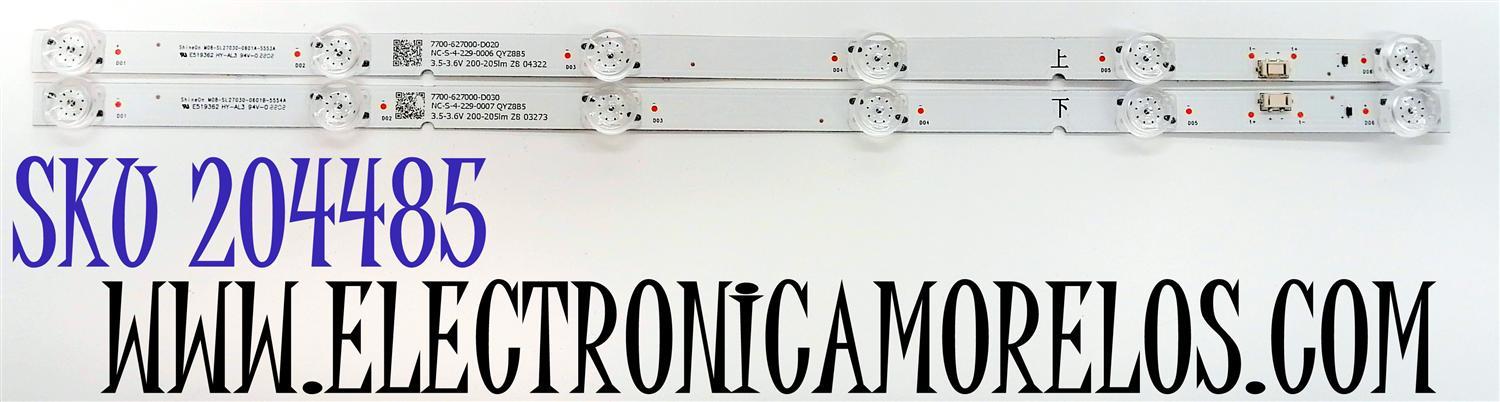 KIT DE LED'S PARA TV LG ((2 PIEZAS)) / NUMERO DE PARTE M08-SL27030-0601A-5553A / M08-SL27030-0601B-5554A / E519362 / 7700-627000-D020 / 7700-627000-D030 / DISPLAY LM270WF7 (SJ)(D4) / MODELO 27LQ625S-PU / 27LQ625S-PU.BUSLNRM