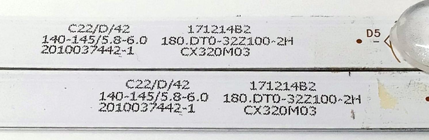 KIT DE LED'S PARA TV RCA ((2 PIEZAS)) / NUMERO DE PARTE CX32D06-ZC22AG-05 / 303CX320037 / 2010037442-1 / CX320M03 / 180.DT0.32Z100-2H / 171214B2 / DISPLAY VVP32H156A20 / MODELO RTV32Z2SM - Imagen 2