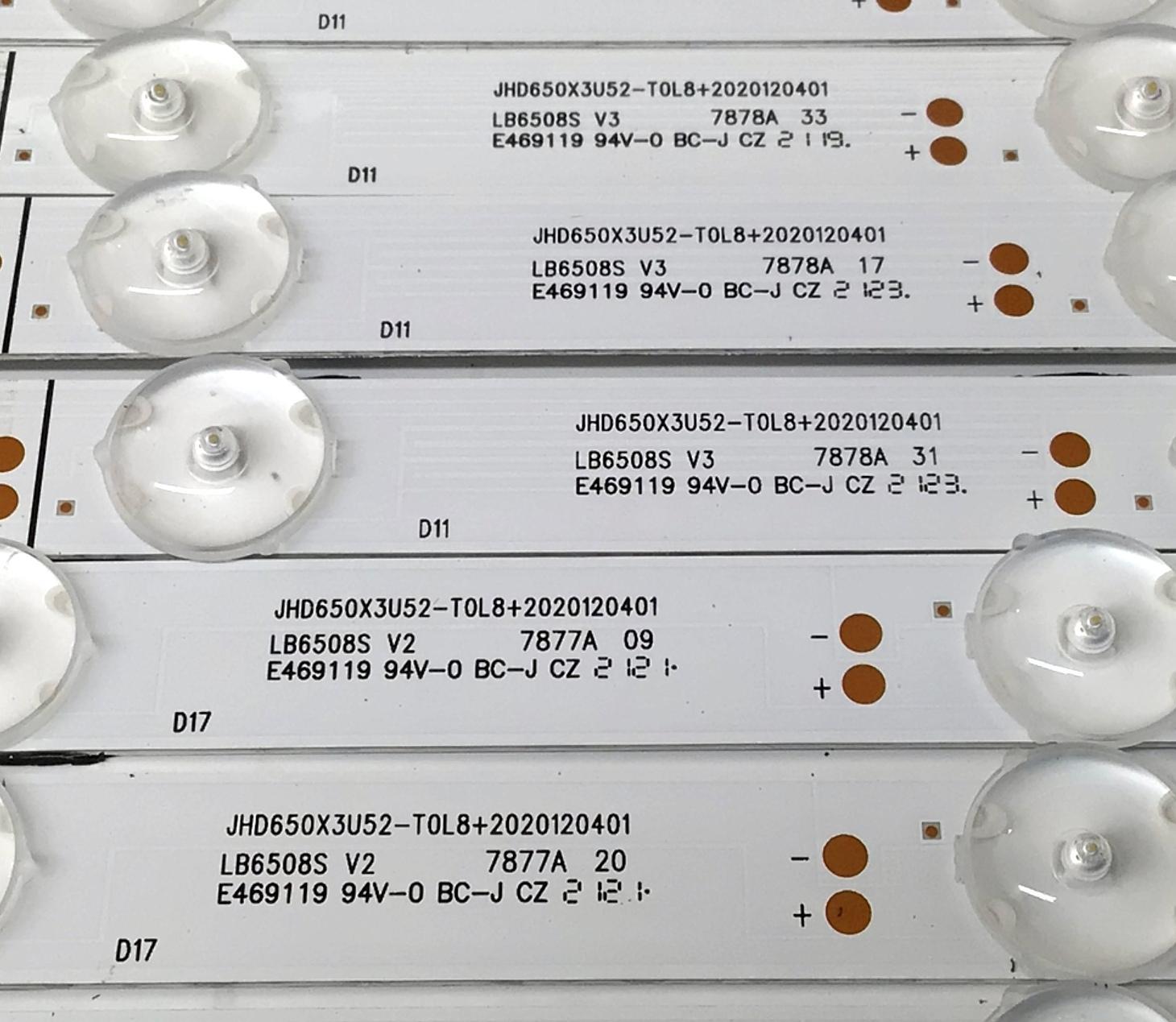 KIT DE LEDS PARA TV HISENSE ORIGINAL 20 PIEZAS / NUMERO DE PARTE LB6508S V2 / LB6508S V3 / 1248780 / 1248781 / JHD650X3U52-T0L8 / 2020120401 / JHD650X3U52-T0L8 / PANEL JHD650X3U52-T0L8\S0\FJ\FM\ROH / T650QVN07.5 / MODELOS 65U6G / 65U6GR - Imagen 7