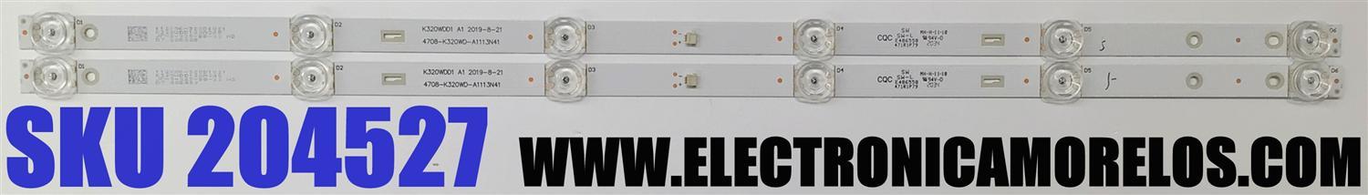 KIT DE LED'S PARA TV ATVIO ((2 PIEZAS)) / NUMERO DE PARTE 4708-K320WD-A1113N41 / K320WDD1 A1 / 471R1P79 / K320WDD120A245 / JF-3-225-B8-32 / 112X06-320D1021 / MH-H-11-10 / E486558 / JF-3-225-B8-32 / DISPLAY V320BJ8-Q01 REV.C1 / MODELO ATV-32SM