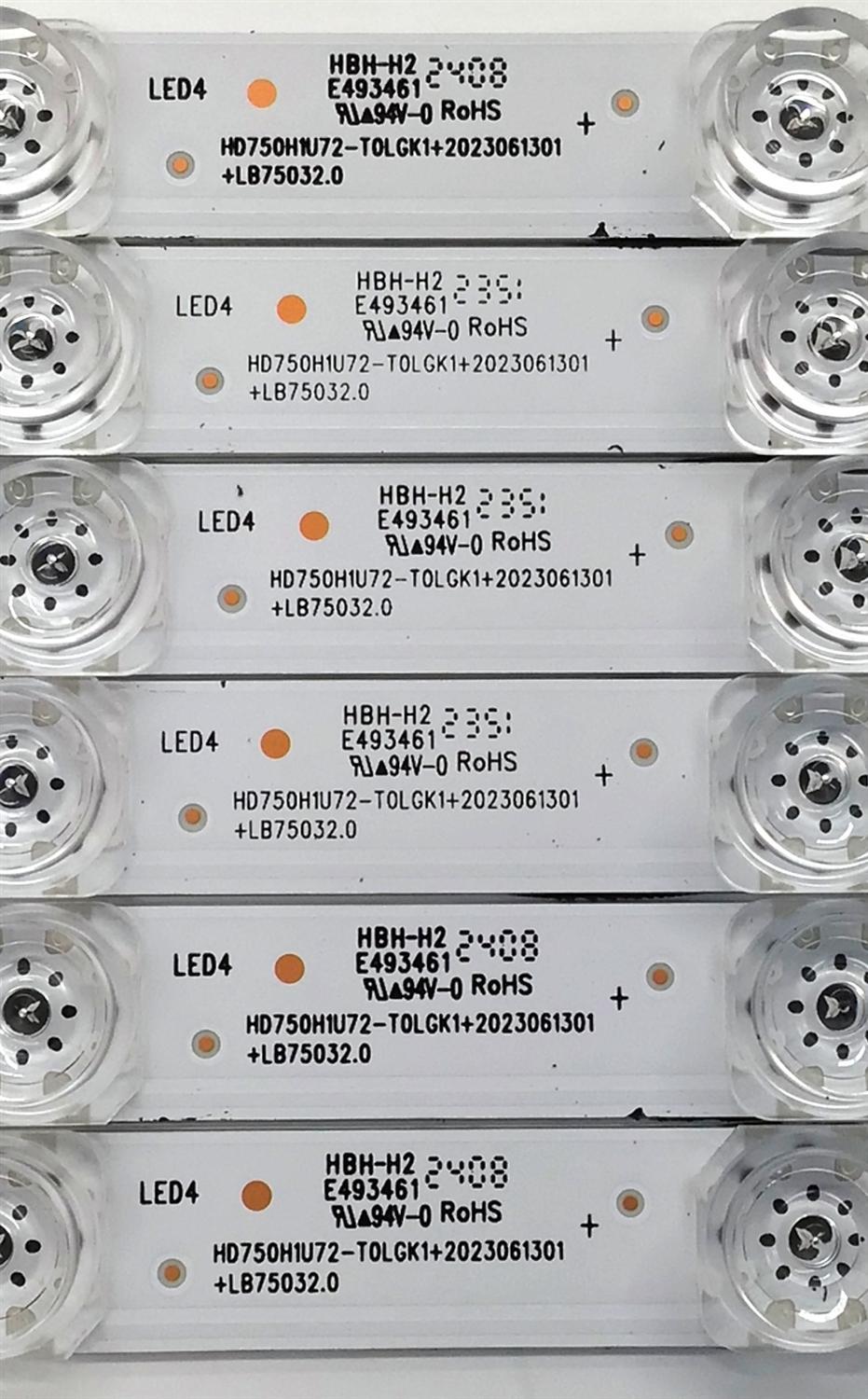 KIT DE LED'S PARA TV HISENSE QLED ((6 PIEZAS)) / NUMERO DE PARTE LB75032.0 / HD750H1U72-T0LGK1+2023061301+LB75032.0 / HD750H1U72-T0LGK1 / 2023061301 / 1315410 / E493461 / HBH-H2 / PANEL HD750H1U72-T0LFK1 / DISPLAY HV750QUB-F91 / MODELOS 75QD6N / 75A76K / 75A65K - Imagen 4