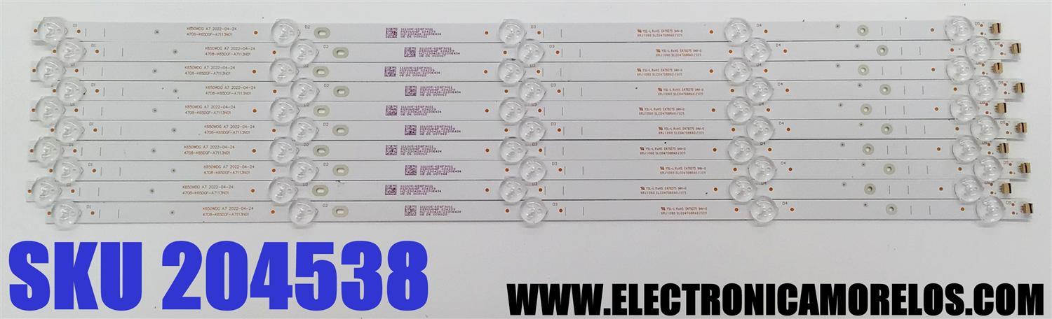 KIT DE LED'S PARA TV SHARP ((10 PIEZAS)) / NUMERO DE PARTE 4708-K65DGF-A7113N01 / K650WDG A7 / XRJ1060 SLC04708RA0 / E479275 / 111005-65FG9011 / K650WGF / PANEL K650WDGF / DISPLAY ST6451D06-3 VER.2.1 / MODELOS 4T-C65EL8UR / 100012587 ((65'' PULGADAS))