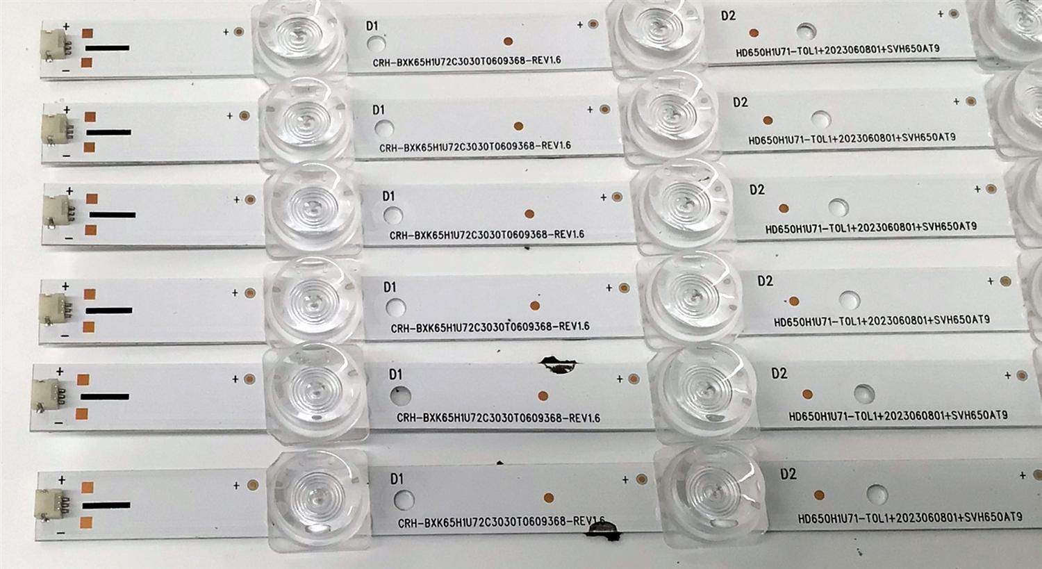KIT DE LED'S PARA TV HISENSE ((6 PIEZAS)) / NUMERO DE PARTE CRH-BXK65H1U72C3030T0609368-REV1.6 / HD650H1U71-T0L1+2023060801+SVH650AT9 / HD650H1U71-T0L1 / 2023060801 / SVH650AT9 / 1285538 / PANEL HD650H1U71-T0L1\S1\GM\ROH / HV650QUB-F70 / MODELO 65A6KV - Imagen 2
