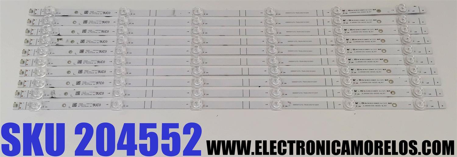 KIT DE LED'S PARA TV HISENSE ((10 PIEZAS)) / NUMERO DE PARTE JL.D65061330-0030S-M_V01 / JL.D65061330-003OS-M_V01 / 1258700 / HD650Y1U72-T0L6+2021012201 / HD650Y1U72-T0L6 / PANEL HD650Y1U72-T0L6 / DISPLAY HV650QUB-F70 / MODELOS 65A7GV / 65R7G5