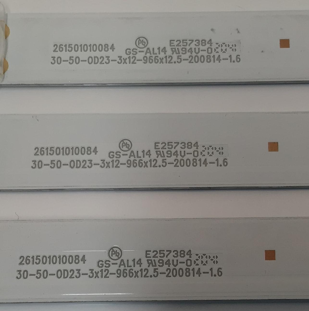 KIT DE LED'S PARA TV HISENSE ((3 PIEZAS)) / NUMERO DE PARTE 261501010084 / 30-50-0D23-3x12-966 / 30-50-0D23-3x12-966x12.5-200814-1.6 / E257384 / PANEL CY-BT050HGPV1H / 50357A / DISPLAY CC500PV6D VER.01 / MODELO UN50TU8000 / UN50TU8000FXZA YA01 - Imagen 3