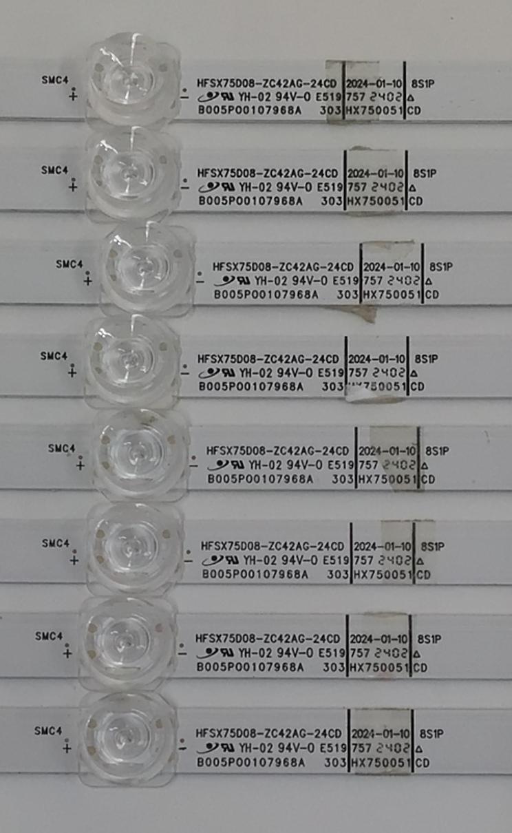 KIT DE LEDS PARA TV VIZIO ORIGINAL 8 PIEZAS / NUMERO DE PARTE HFSX75D08-ZC42AG-24CD / 303HX750051CD / B005P00107968A / GC750M26 / 70401-01867 / 240126AB03 / PANEL BOEI750WQ1 / DISPLAY HV750QUB-F91 / MODELOS V4K75M-0804 / V4K75S-0804 - Imagen 3