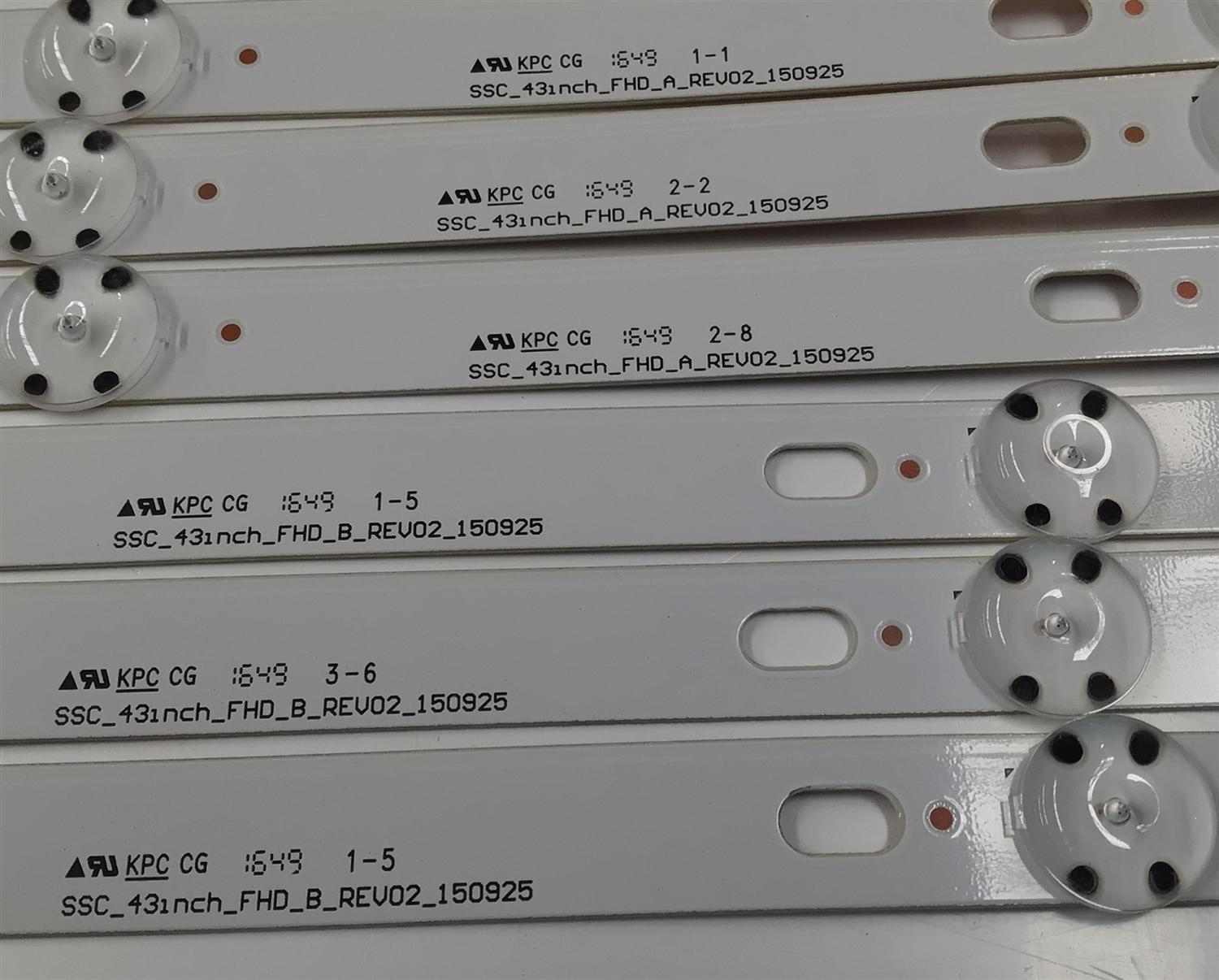 KIT DE LEDS ORIGINAL PARA TV LG 6 PIEZAS / NUMERO DE PARTE EAV63192711 / SSC_43INCH_FHD_B_REV02_150925 / SSC_43INCH_FHD_A_REV02_150925 / 43LH51_FHD_A S / 43LH51_FHD_B S / BOE43036 / PANEL NC430DGG-AAGP1 / MODELO 43UN7000PUB - Imagen 2