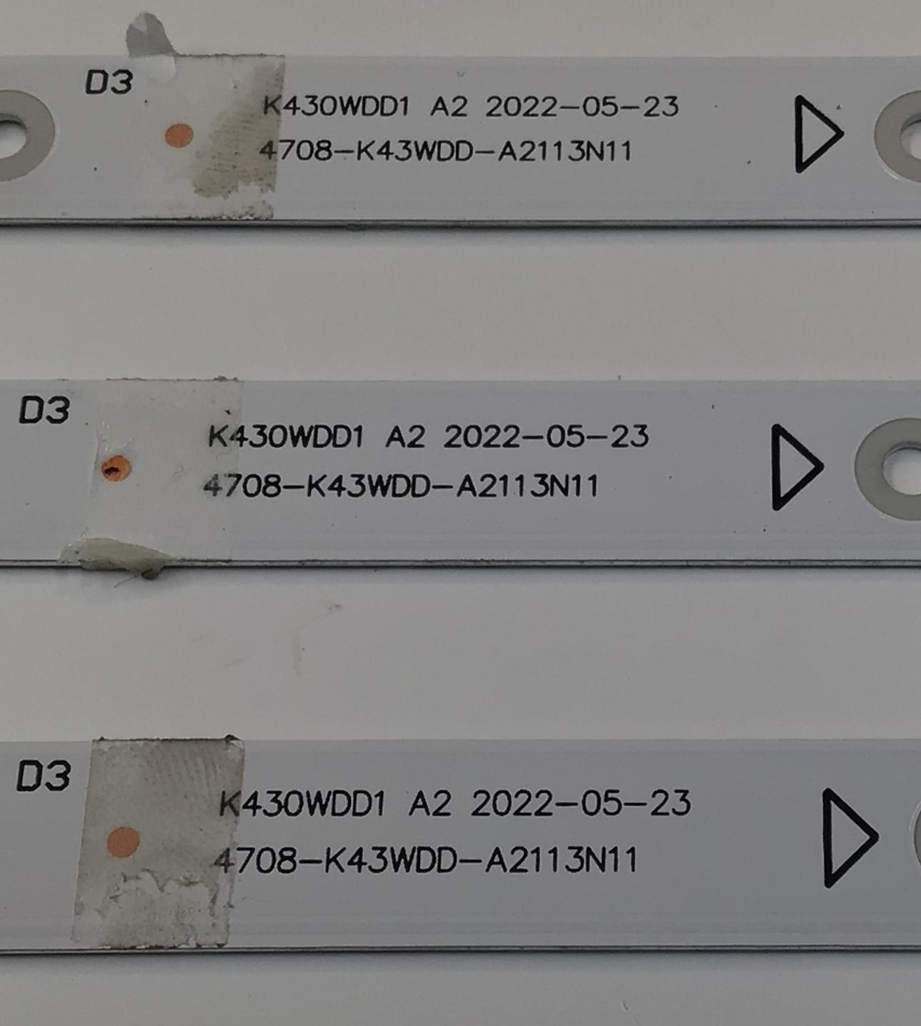 KIT DE LEDS PARA TV JVC ORIGINAL 3 PIEZAS / NUMERO DE PARTE 4708-K43WDD-A2113N11 / K430WDD1 A2 / YDSL4700RA0 / 11155-A0 / 113X08-430D1021 / K430WDD1 / 229052 / HL-030169-3210B833 / PANEL K430WDF / DISPLAY LC430DUQ (SK)(A3) / MODELO SI43FRF - Imagen 3