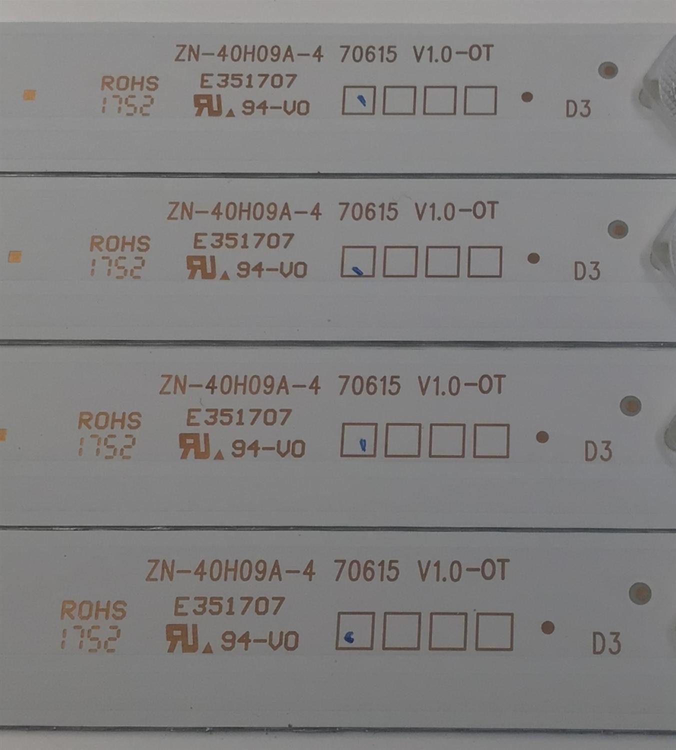 KIT DE LEDS PARA TV CONTINU-US ORIGINAL 4 PIEZAS / NUMERO DE PARTE ZN-40H09A-4 / ZN-40H09A-4 70615 V1.0-OT / ZN-40H09A-4 70615 V1.0-0T / E351707 / H5Z400E / C1000F4G1265PA11N / PANEL V400HJ6-PE1 / MODELO CT-40T18 - Imagen 2