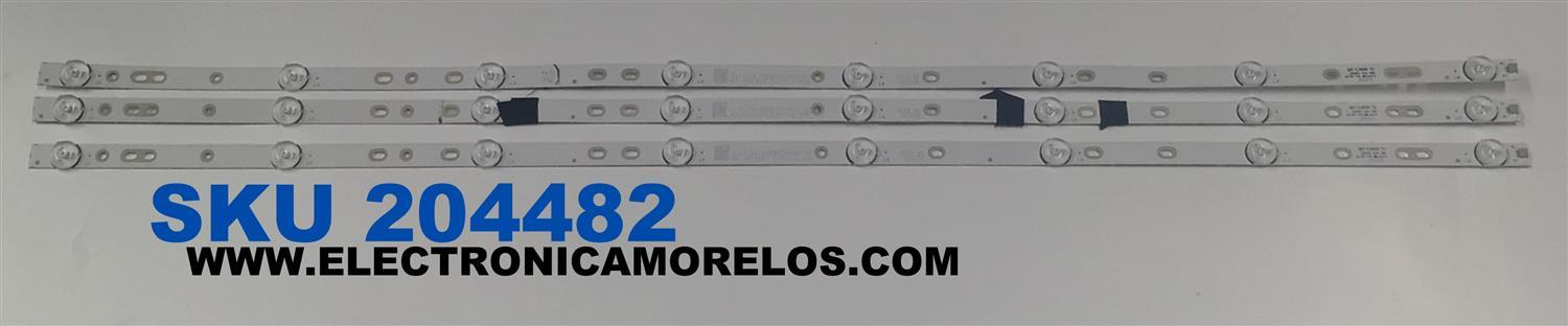 KIT DE LEDS PARA TV ORIGINAL 3 PIEZAS / NUMERO DE PARTE MS-L3959 V1 / 1.17.01.0000076-000 DC / A3 208-212 3.0-3.2 600 / 0528 43