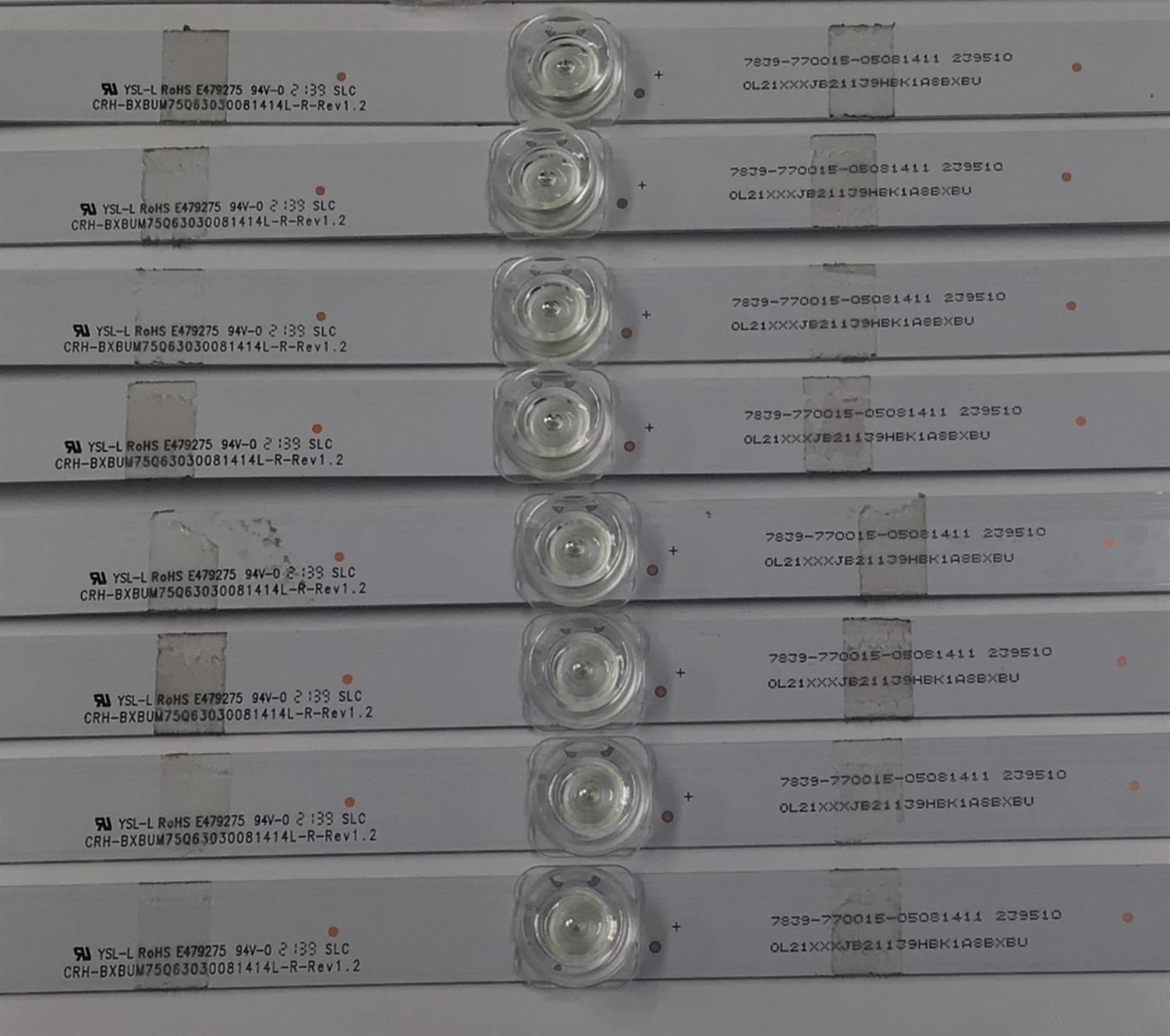 KIT DE LEDS PARA TV ORIGINAL 16 PIEZAS / NUMERO DE PARTE CRH-BXBUM75Q63030081414L / CRH-BXBUM75Q63030081414L-L-REV1.2 / CRH-BXBUM75Q63030081414L-R-REV1.2 / 7839-763015-05081411 / 0L21XXXJB21139HBK1A8BXBU / 239510 / 0XXX0L21JB2 / MODELO 75" - Imagen 6