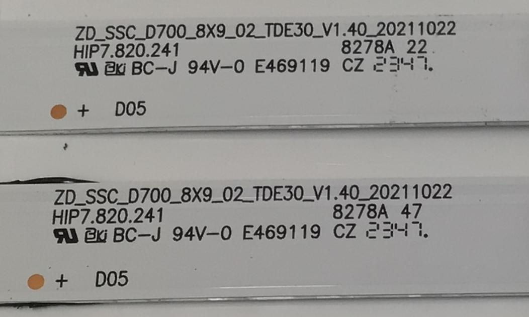 KIT DE LED´S PARA TV HISENSE 8 PIEZAS ORIGINALES / NUMERO DE PARTE SVH700A49 / ZD_SSC_D700_8X9_02_TDE30_V1.40_20211022 / HD700Y1U41-L3 / 2021082403 / SVH700A49+ZDJGHIP7.820.241HIP7.820.241 / 1269989 / 5Q2C B1 / PANEL HD700Y1U41-L3 / MODELO 70A6 / 70A6F - Imagen 2