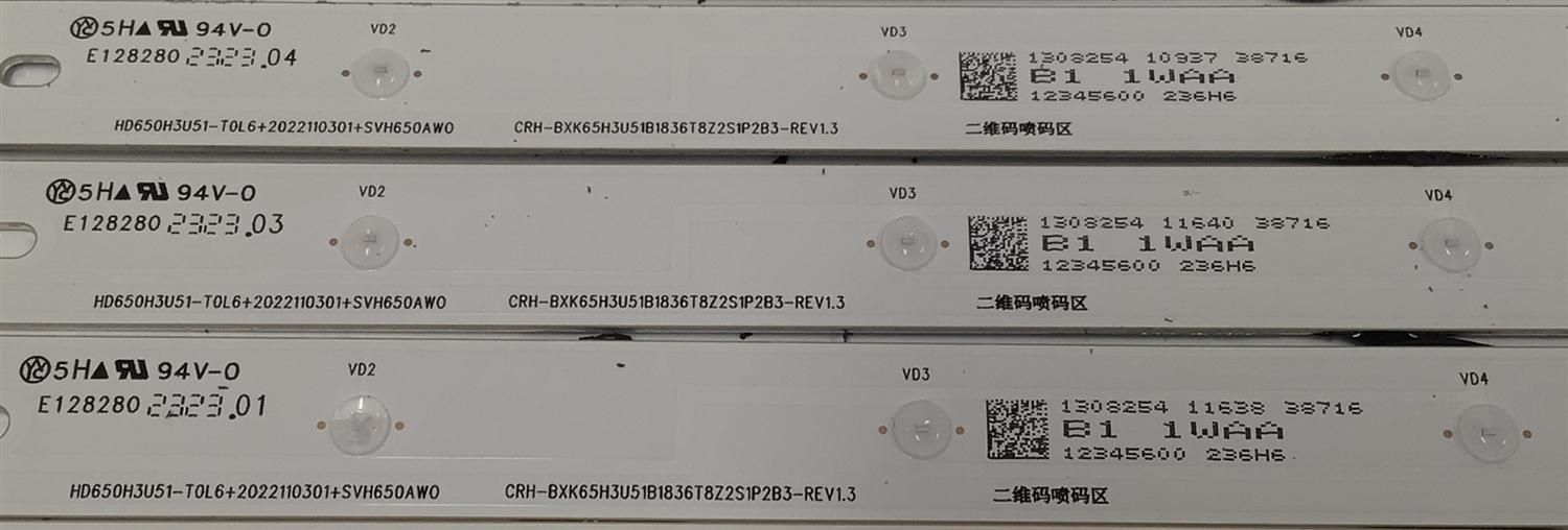KIT DE LEDS PARA TV HISENSE ORIGINAL 24 PIEZAS / NUMERO DE PARTE SVH650AW0 / CRH-BXK65H3U51B1836T8Z2S1P2B3-REV1.3 / CRH-BXK65H3U51B1836T8Z2S1P2B3-REV1.3 / HD650H3U51-T0L6 / 2022110030 / PANEL HD650H3U51-T0L6 / MODELO 65U6K - Imagen 2