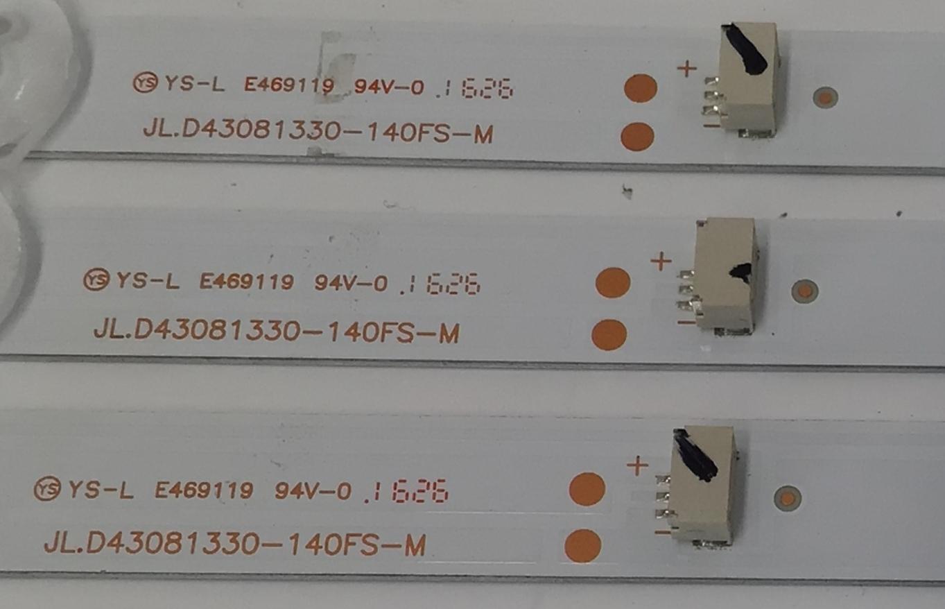 KIT DE LEDS PARA TV HKPRO ORIGINAL 3 PIEZAS / NUMERO DE PARTE JL.D43081330-140FS-M / 17BK13-1 / 035-430-3528-G / PANEL LVF430LGD0 E1 V63 / MODELO 43L26CMC - Imagen 2