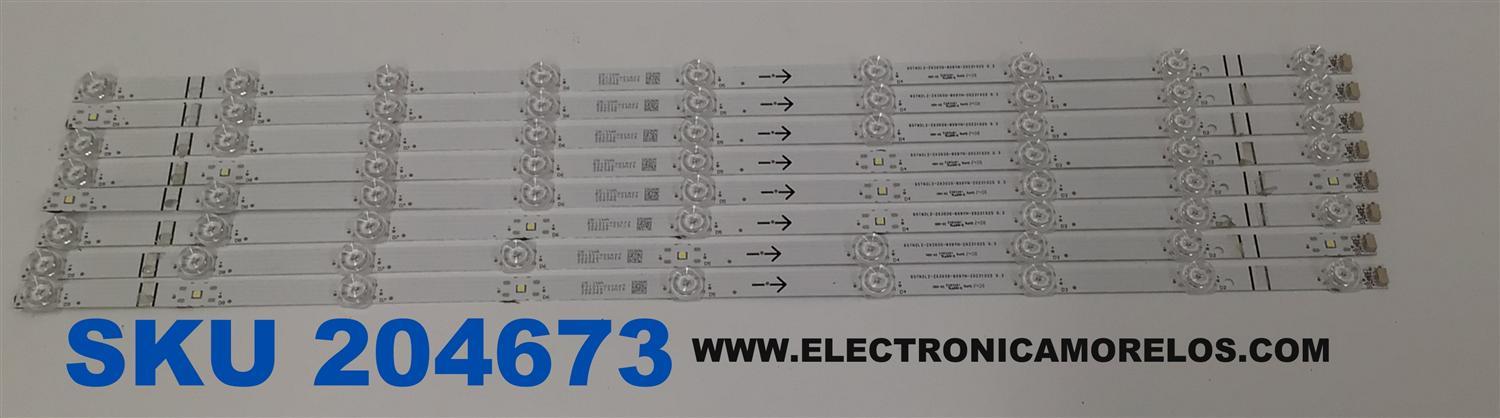 KIT DE LEDS PARA TV TCL ORIGINAL 8 PIEZAS / NUMERO DE PARTE 65TN2L2-ZX3030-8X9YH / 65TN2L2-ZX3030-8X9YH-20231025 0.3 / B0101-001407 / 240325-33N15 / PANEL LVU650NDJL / MODELO 65Q671G