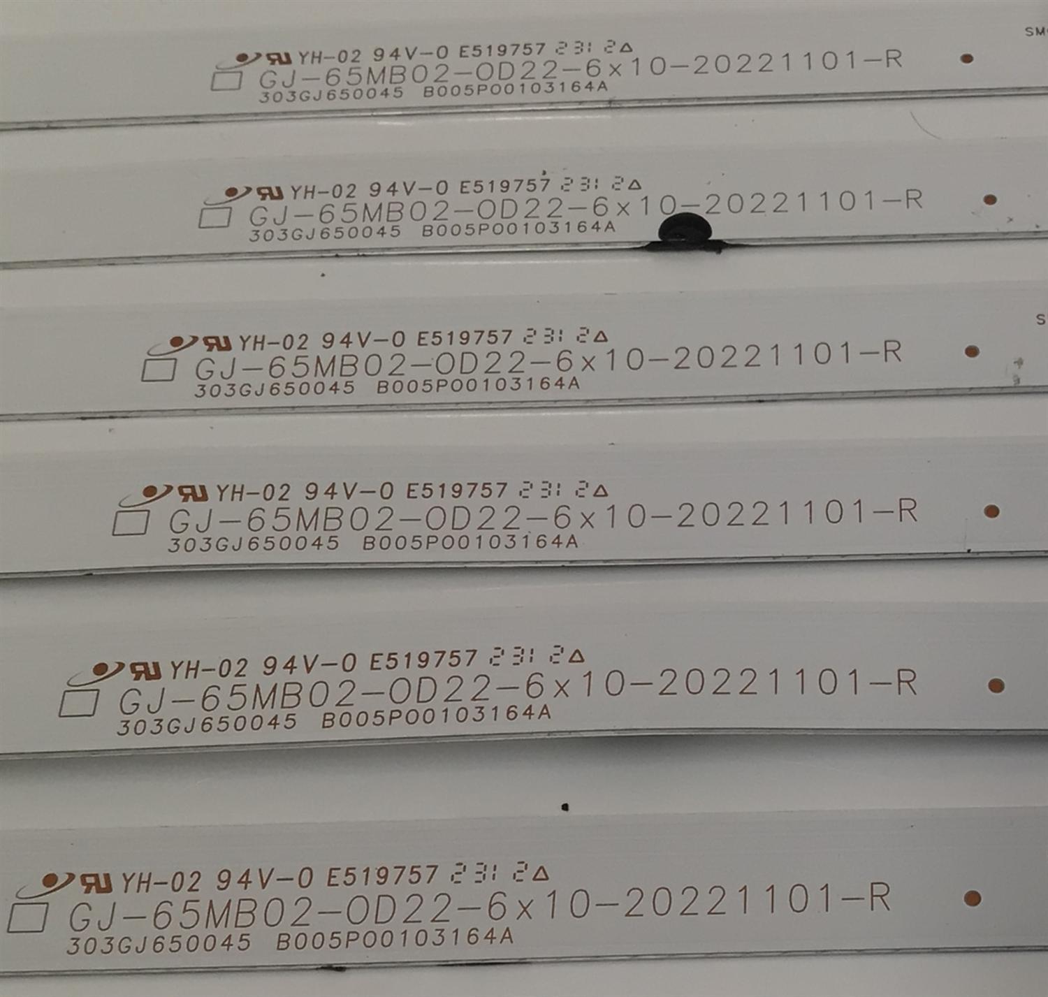 KIT DE LEDS PARA TV ONN ORIGINAL 12 PIEZAS / NUMERO DE PARTE 303GJ650044 / 303GJ650045 / GJ-65MB02-0D22-6X10-20221101-L / GJ-65MB02-0D22-6X10-20221101-R / B005P00103163A / B005P00103164A / PANEL TPT650WR-R3HA.P REV:S3LAN / MODELO 100012587 65" - Imagen 5