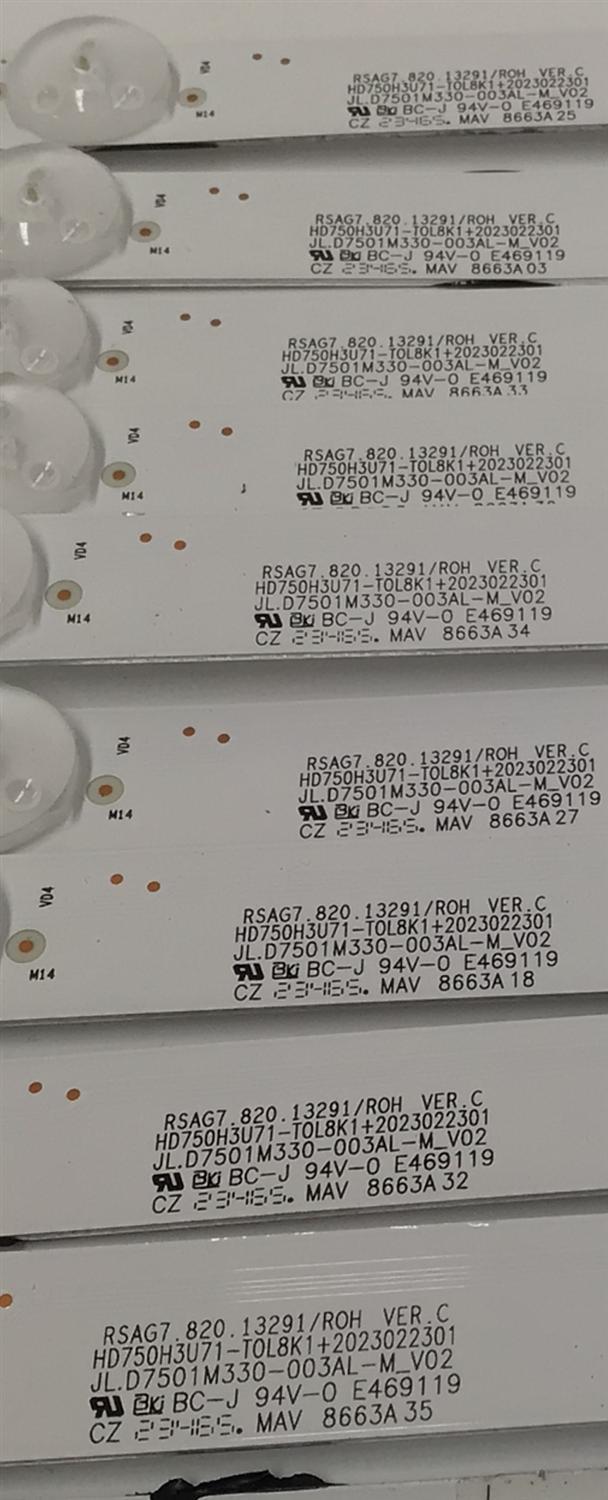 KIT DE LEDS PARA TV HISENSE ORIGINAL / INCOMPLETO SOLO 19 PIEZAS / NUMERO DE PARTE JL.D7501M330 / JL.D7501M330-003AL-M_V02 / JL.D7501M330-003AR-M_V02 / PANEL HD750H3U71-T0L8K1 / DISPLAY HV750QUB-F92 / MODELO 75U7K / KIT CONSTA ORIGINALMENTE DE 20 PIEZAS - Imagen 9